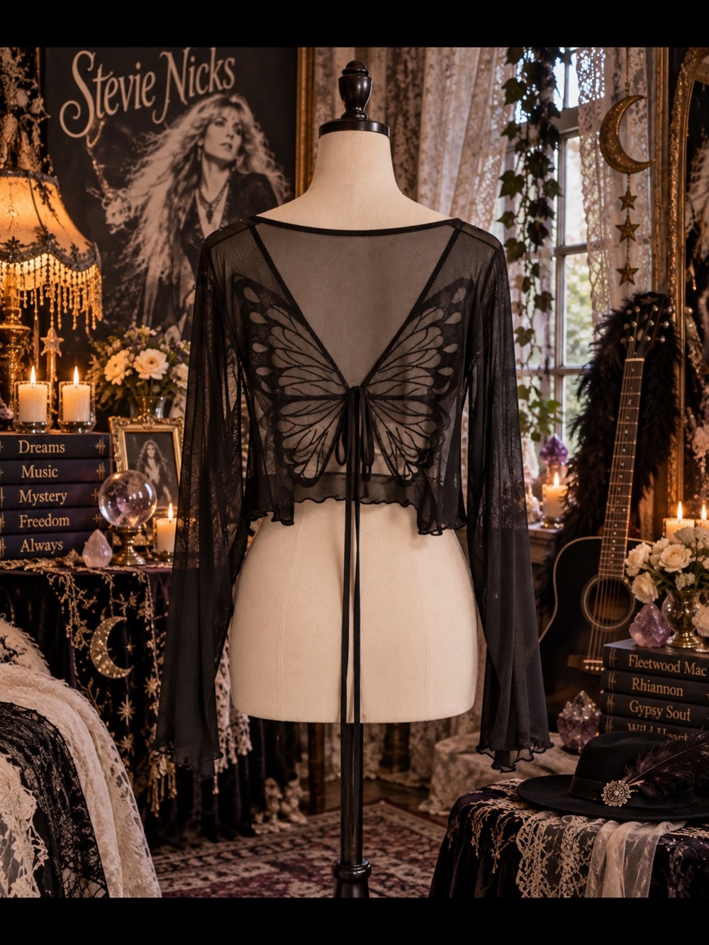 Black Sheer Butterfly Tie-Front Bandeau Cover-Up